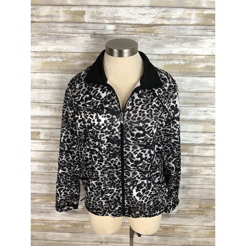 THREE HEARTS Jacket Size M Black Leopard Animal Print Ladies Zip Up